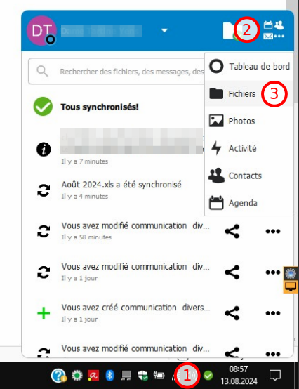 ouvrir le panneau Nextcloud et accéder aux fichiers